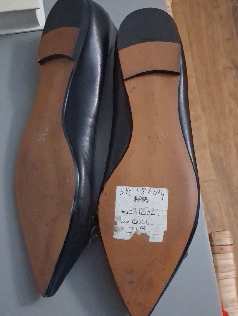 Coach Black Pointed Leather Flats with Red Flower Accents - Picture 2 of 2